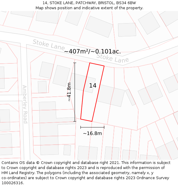 14, STOKE LANE, PATCHWAY, BRISTOL, BS34 6BW: Plot and title map