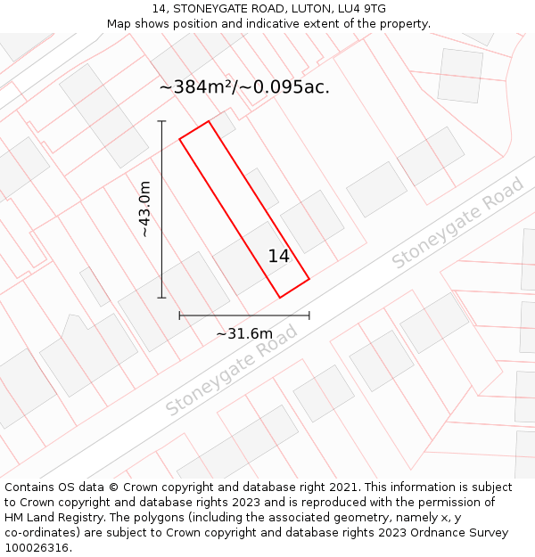 14, STONEYGATE ROAD, LUTON, LU4 9TG: Plot and title map