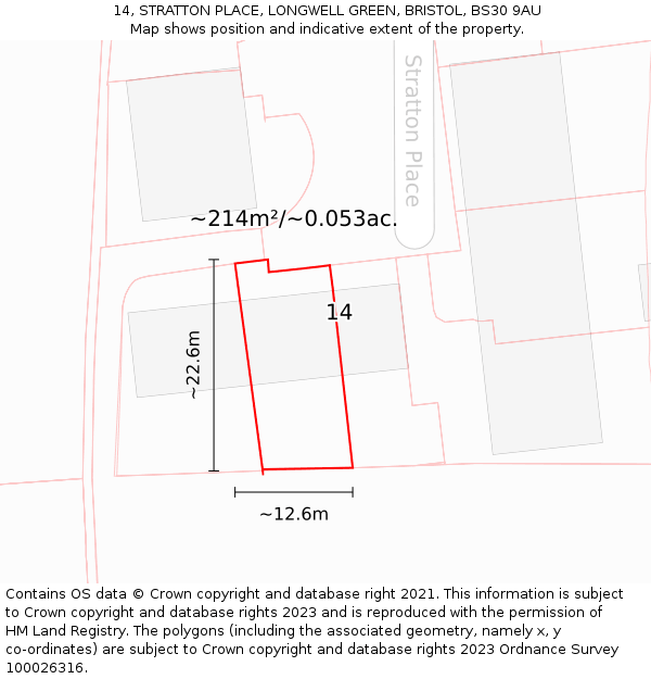 14, STRATTON PLACE, LONGWELL GREEN, BRISTOL, BS30 9AU: Plot and title map