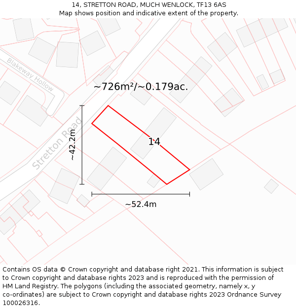 14, STRETTON ROAD, MUCH WENLOCK, TF13 6AS: Plot and title map