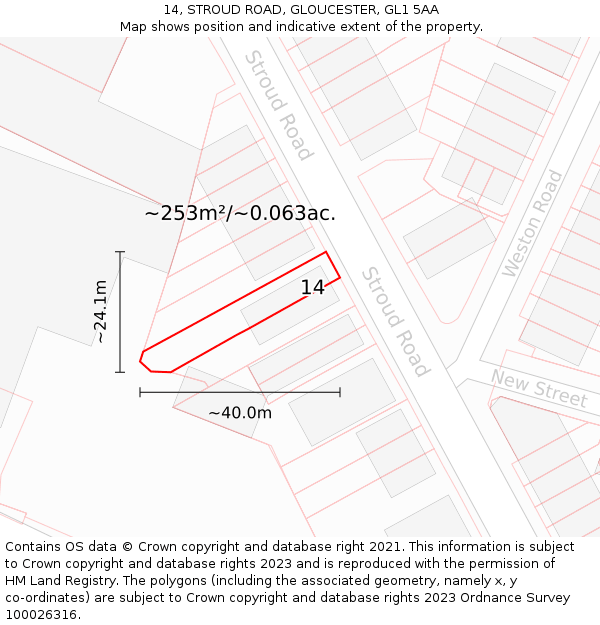 14, STROUD ROAD, GLOUCESTER, GL1 5AA: Plot and title map