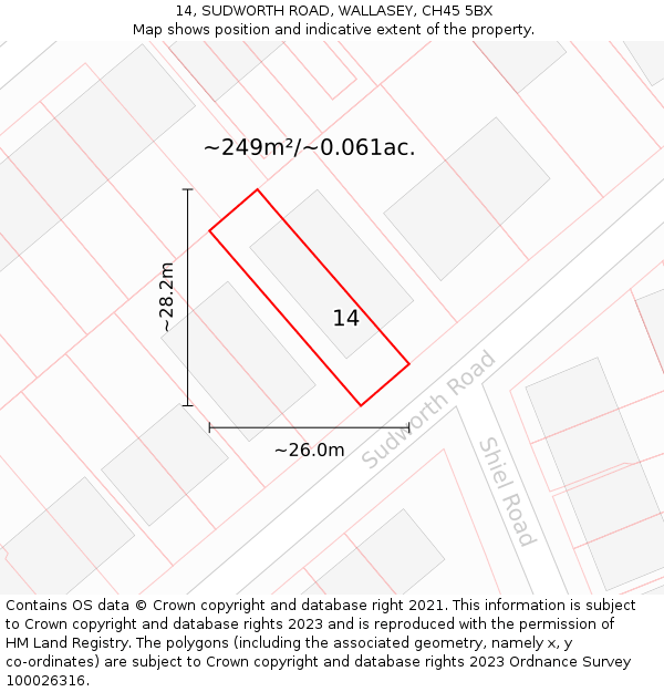 14, SUDWORTH ROAD, WALLASEY, CH45 5BX: Plot and title map