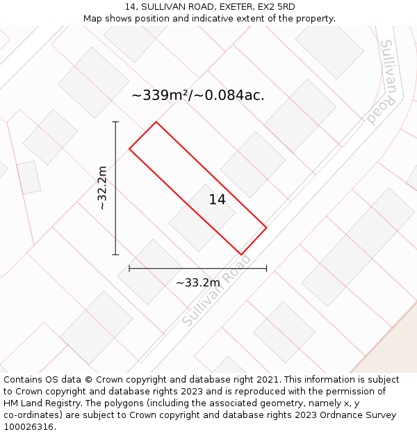 14, SULLIVAN ROAD, EXETER, EX2 5RD: Plot and title map