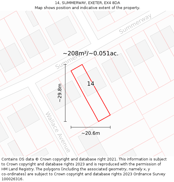 14, SUMMERWAY, EXETER, EX4 8DA: Plot and title map