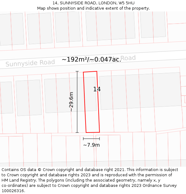 14, SUNNYSIDE ROAD, LONDON, W5 5HU: Plot and title map