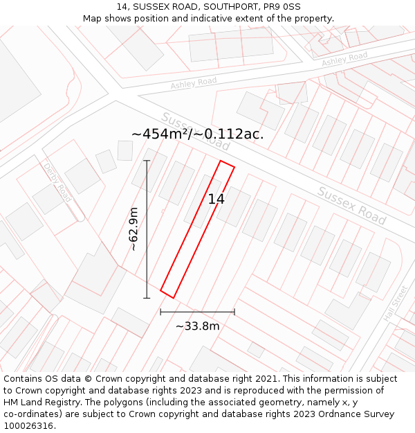 14, SUSSEX ROAD, SOUTHPORT, PR9 0SS: Plot and title map