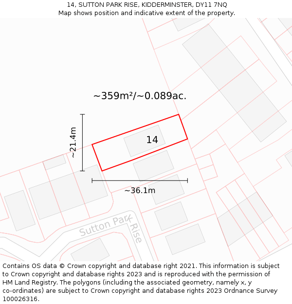 14, SUTTON PARK RISE, KIDDERMINSTER, DY11 7NQ: Plot and title map