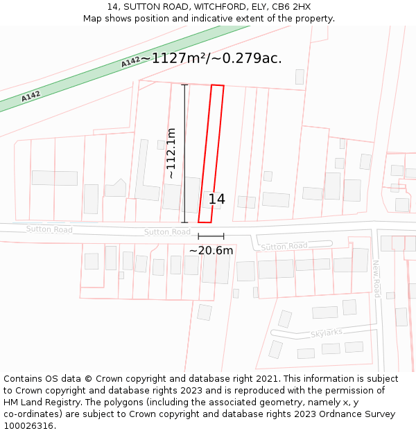 14, SUTTON ROAD, WITCHFORD, ELY, CB6 2HX: Plot and title map