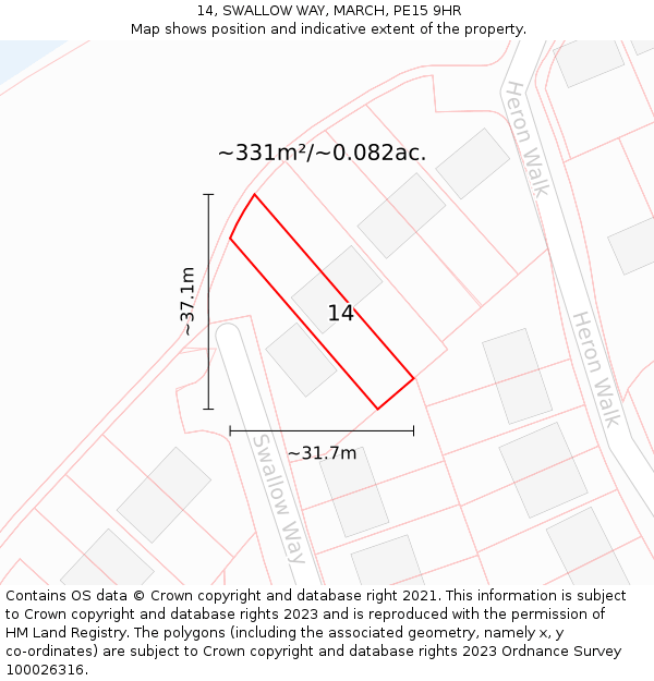 14, SWALLOW WAY, MARCH, PE15 9HR: Plot and title map