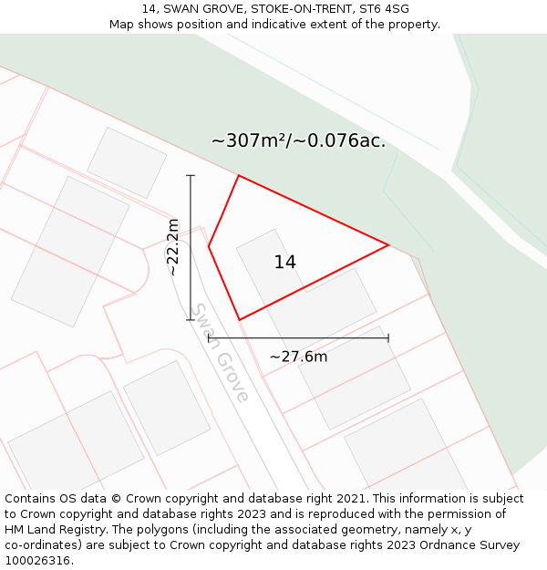 14, SWAN GROVE, STOKE-ON-TRENT, ST6 4SG: Plot and title map