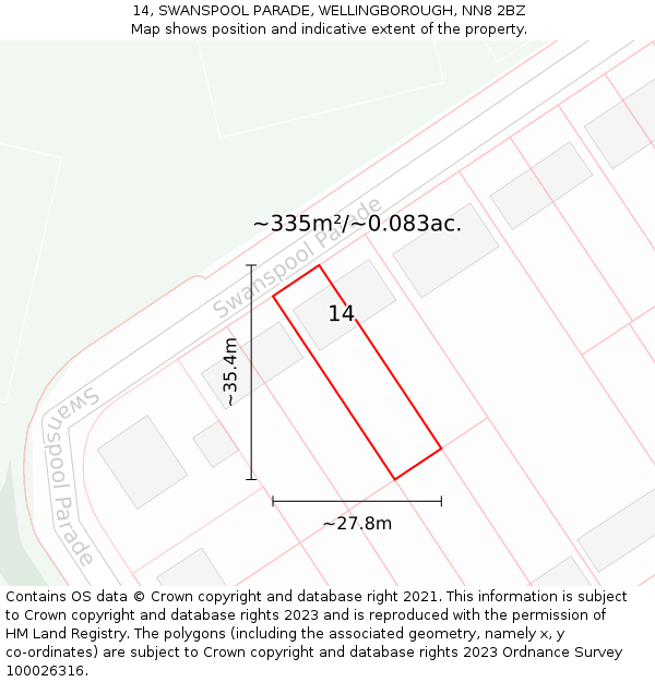 14, SWANSPOOL PARADE, WELLINGBOROUGH, NN8 2BZ: Plot and title map