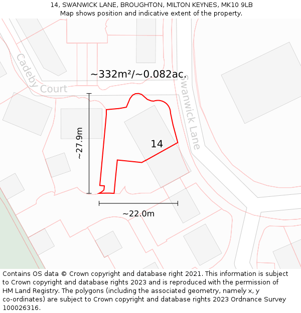 14, SWANWICK LANE, BROUGHTON, MILTON KEYNES, MK10 9LB: Plot and title map