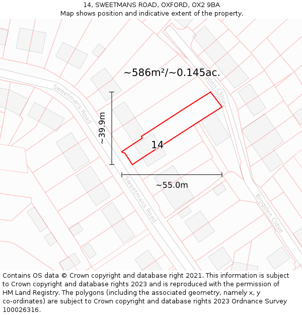 14, SWEETMANS ROAD, OXFORD, OX2 9BA: Plot and title map