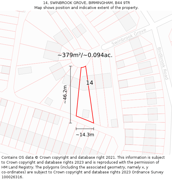 14, SWINBROOK GROVE, BIRMINGHAM, B44 9TR: Plot and title map