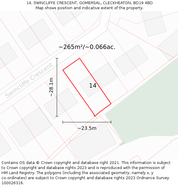 14, SWINCLIFFE CRESCENT, GOMERSAL, CLECKHEATON, BD19 4BD: Plot and title map