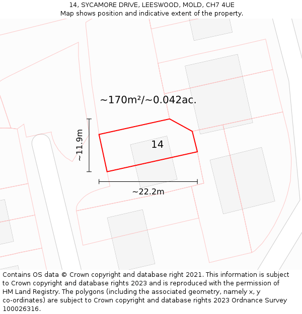 14, SYCAMORE DRIVE, LEESWOOD, MOLD, CH7 4UE: Plot and title map