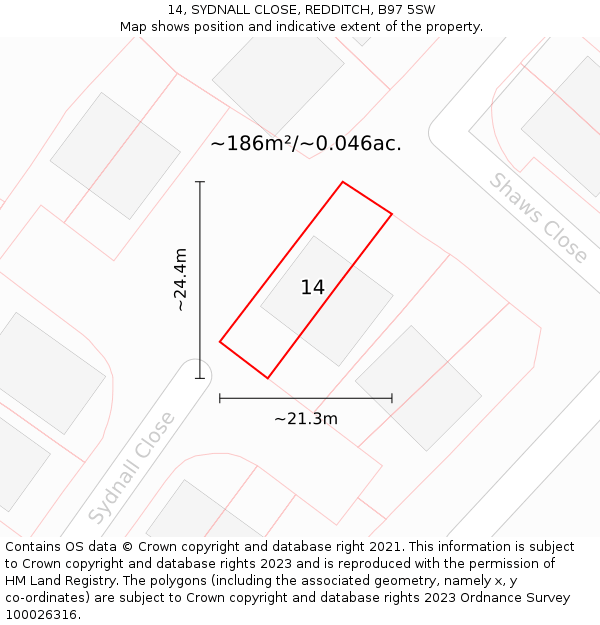 14, SYDNALL CLOSE, REDDITCH, B97 5SW: Plot and title map