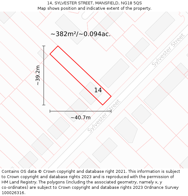 14, SYLVESTER STREET, MANSFIELD, NG18 5QS: Plot and title map