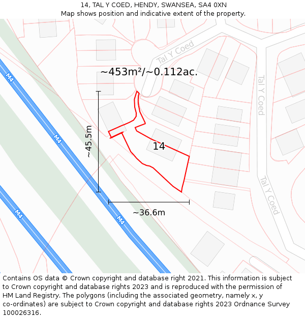 14, TAL Y COED, HENDY, SWANSEA, SA4 0XN: Plot and title map