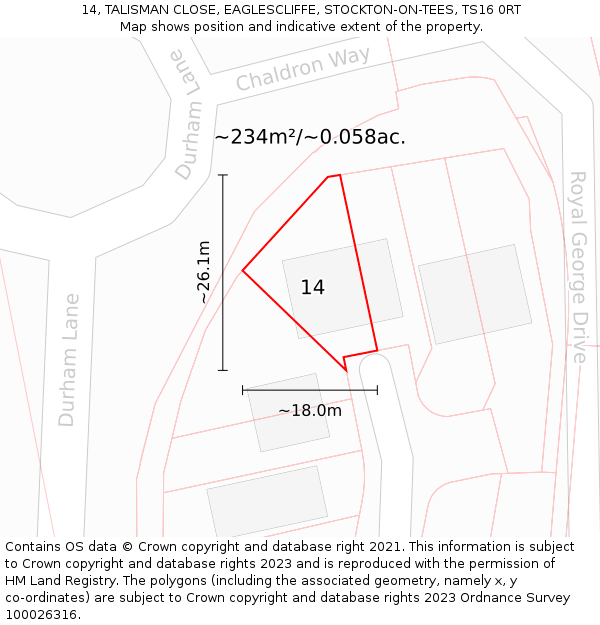 14, TALISMAN CLOSE, EAGLESCLIFFE, STOCKTON-ON-TEES, TS16 0RT: Plot and title map