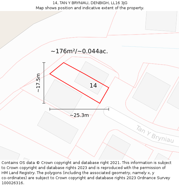 14, TAN Y BRYNIAU, DENBIGH, LL16 3JG: Plot and title map