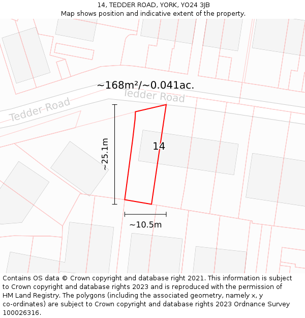 14, TEDDER ROAD, YORK, YO24 3JB: Plot and title map