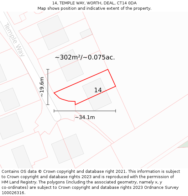 14, TEMPLE WAY, WORTH, DEAL, CT14 0DA: Plot and title map