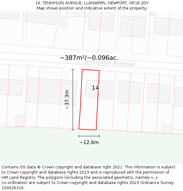 14, TENNYSON AVENUE, LLANWERN, NEWPORT, NP18 2DY: Plot and title map