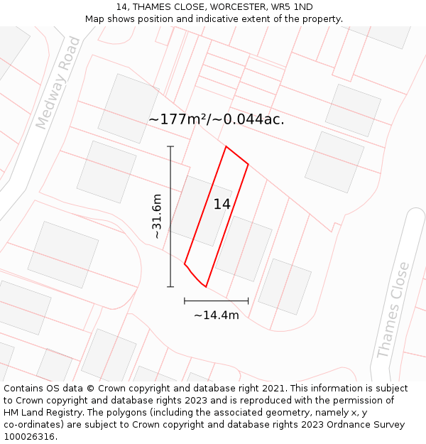 14, THAMES CLOSE, WORCESTER, WR5 1ND: Plot and title map