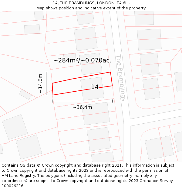 14, THE BRAMBLINGS, LONDON, E4 6LU: Plot and title map