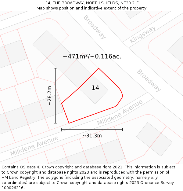 14, THE BROADWAY, NORTH SHIELDS, NE30 2LF: Plot and title map