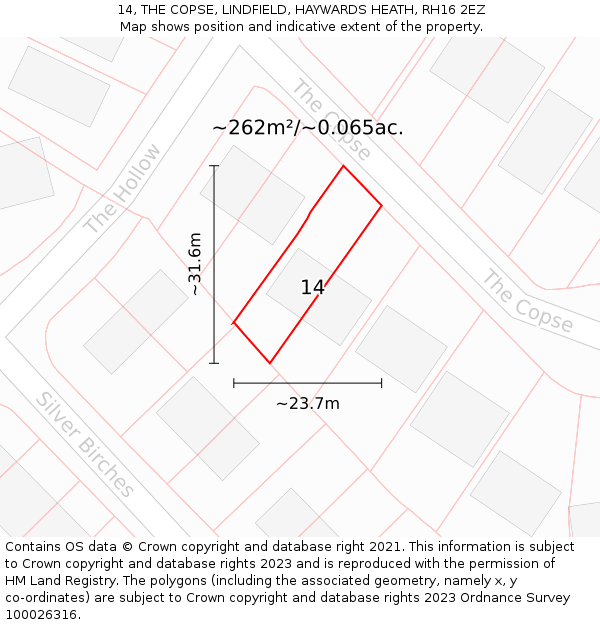 14, THE COPSE, LINDFIELD, HAYWARDS HEATH, RH16 2EZ: Plot and title map