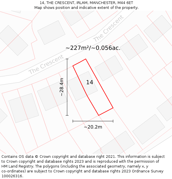 14, THE CRESCENT, IRLAM, MANCHESTER, M44 6ET: Plot and title map