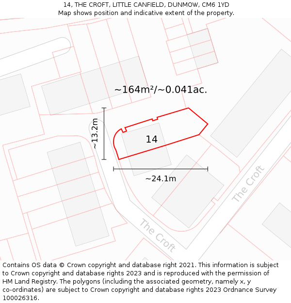 14, THE CROFT, LITTLE CANFIELD, DUNMOW, CM6 1YD: Plot and title map