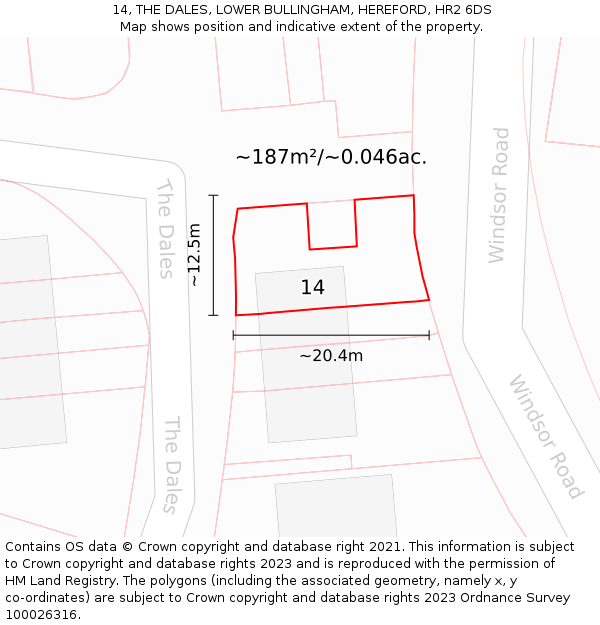 14, THE DALES, LOWER BULLINGHAM, HEREFORD, HR2 6DS: Plot and title map