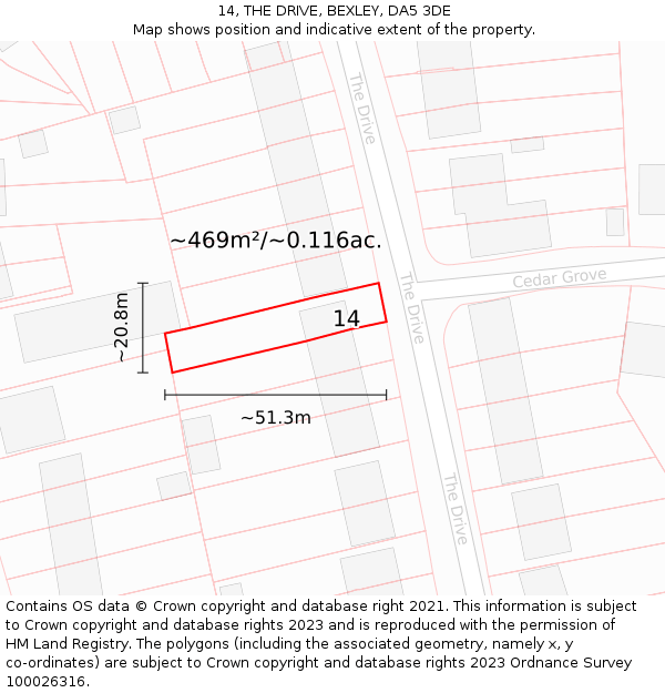 14, THE DRIVE, BEXLEY, DA5 3DE: Plot and title map