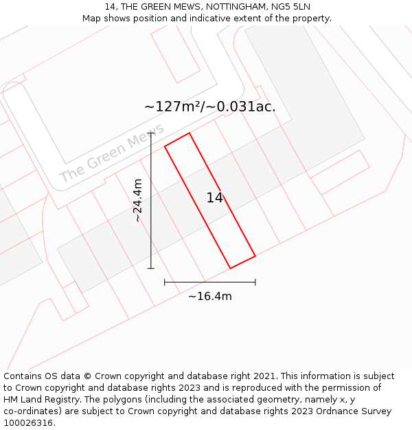 14, THE GREEN MEWS, NOTTINGHAM, NG5 5LN: Plot and title map