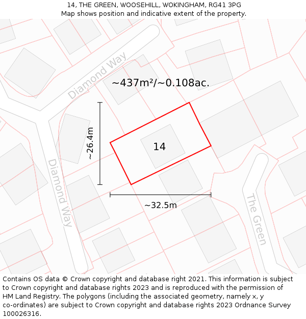 14, THE GREEN, WOOSEHILL, WOKINGHAM, RG41 3PG: Plot and title map