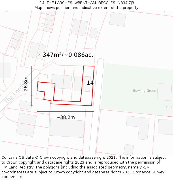 14, THE LARCHES, WRENTHAM, BECCLES, NR34 7JR: Plot and title map