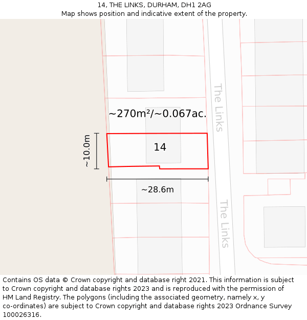 14, THE LINKS, DURHAM, DH1 2AG: Plot and title map