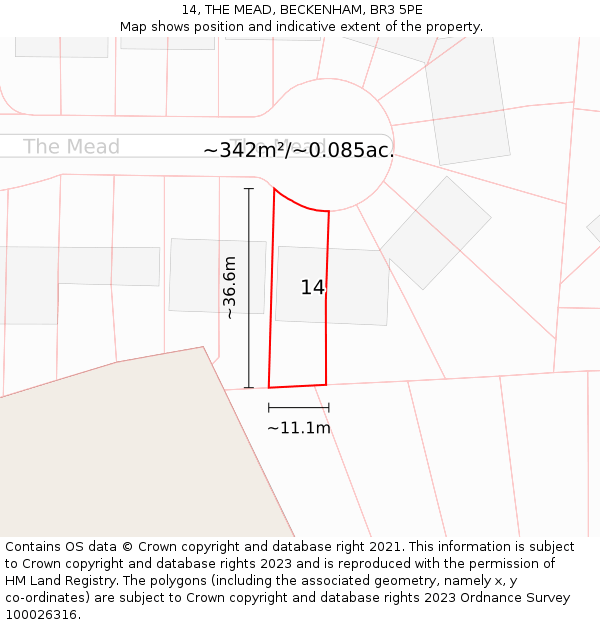 14, THE MEAD, BECKENHAM, BR3 5PE: Plot and title map