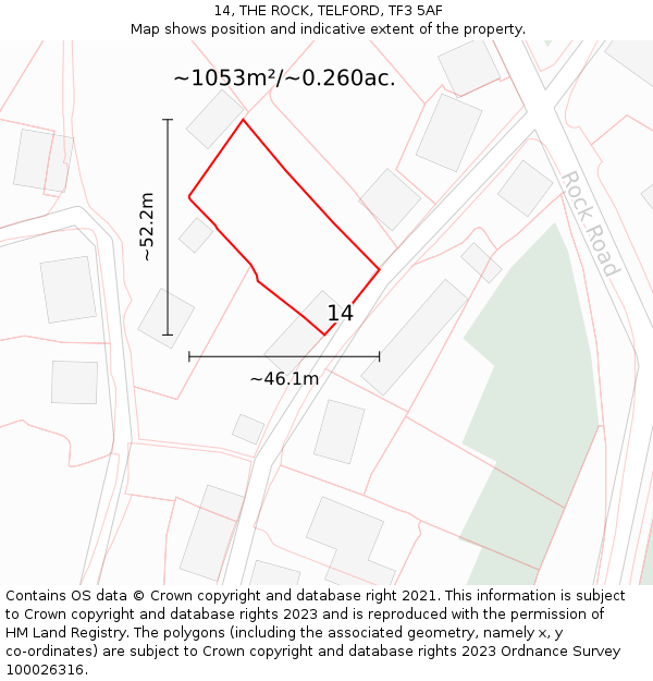 14, THE ROCK, TELFORD, TF3 5AF: Plot and title map