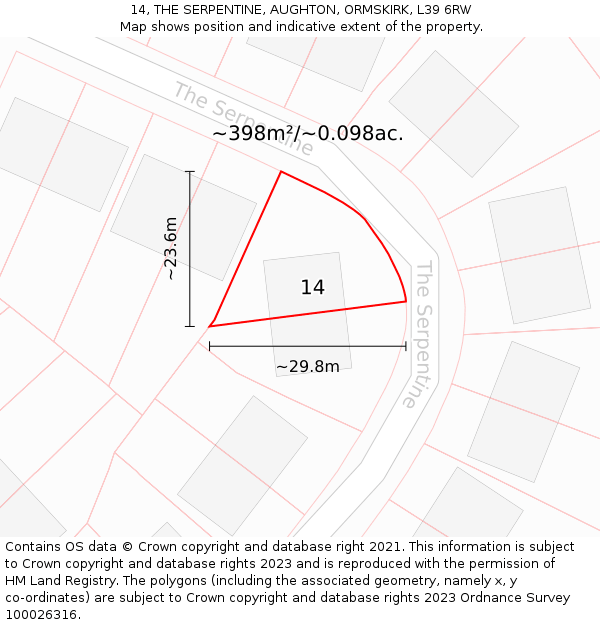 14, THE SERPENTINE, AUGHTON, ORMSKIRK, L39 6RW: Plot and title map