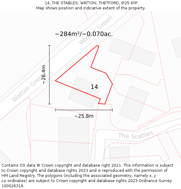 14, THE STABLES, WATTON, THETFORD, IP25 6YP: Plot and title map