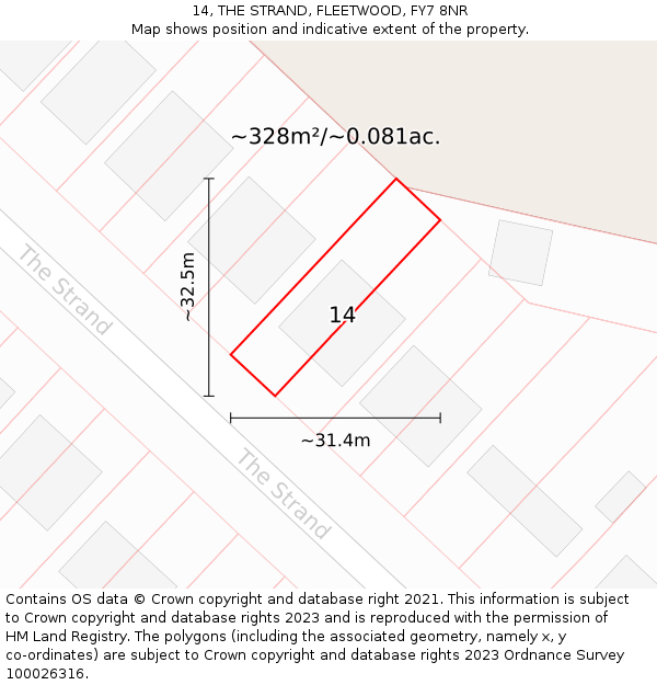 14, THE STRAND, FLEETWOOD, FY7 8NR: Plot and title map