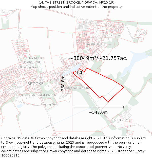 14, THE STREET, BROOKE, NORWICH, NR15 1JR: Plot and title map