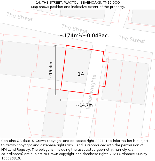 14, THE STREET, PLAXTOL, SEVENOAKS, TN15 0QQ: Plot and title map