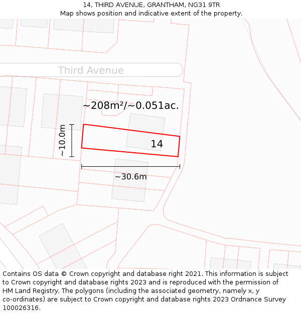 14, THIRD AVENUE, GRANTHAM, NG31 9TR: Plot and title map