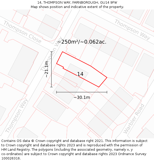 14, THOMPSON WAY, FARNBOROUGH, GU14 9FW: Plot and title map