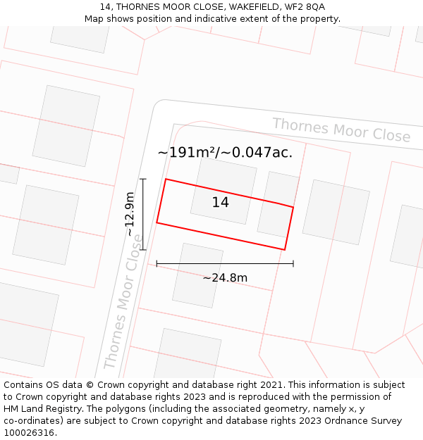 14, THORNES MOOR CLOSE, WAKEFIELD, WF2 8QA: Plot and title map